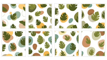 Modern Abstract Botanical Seamless Patterns with Organic Leaves and Earthy Shapes_EPS10_Stock.eps