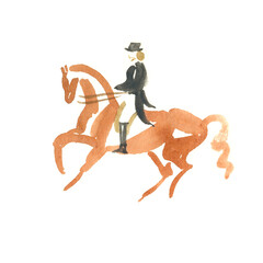 Abstract watercolour illustration, dressage horse and rider