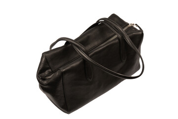 Fototapeta premium Black leather bag isolated on white background. Satchel bag.