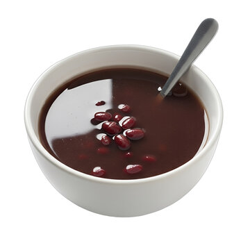 Sweet red bean soup (Tong Sui) with adzuki beans in a white bowl, perfect for Asian restaurant menus, food blogs, or Lunar New Year designs. Isolated on white & transparent background.