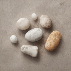 White pebble. Polished stones on gray background 