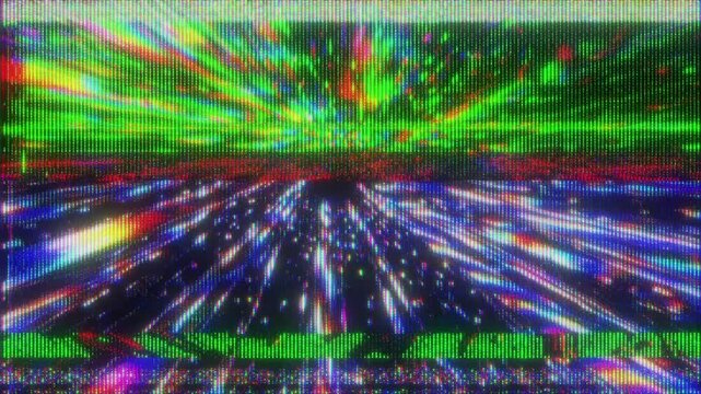 4K Digital Data Warp Glitch Animation with High Speed Signal Distortion Pixel Noise and Multicolor Stream Interference as Reusable Interface Overlay Layer for UI HUD Motion Graphics Systems