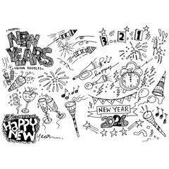 Happy New Year, doodle vector