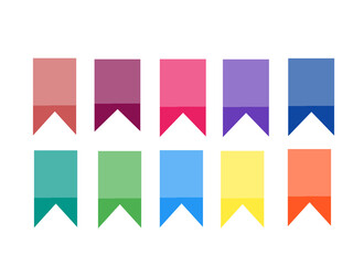 Colorful Ribbon Banner Icon Set Featuring Ten Vibrant Multi-Colored Decorative Web Graphic Elements for Creative Design