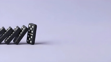 【3Dクレイアート】倒れ始めるドミノと広大な余白　連鎖反応と波及効果を象徴するビジネス背景素材　手作り粘土風　因果関係やリスク管理のイメージ