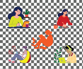 vector illustration of a  working woman set