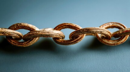 Fototapeta premium Close-up view of a metallic chain link highlighting its texture and design against a blue background