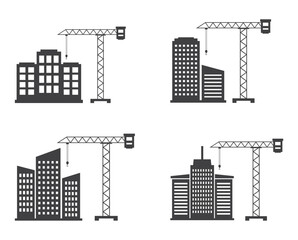 crane machine with modern skyscraper icon