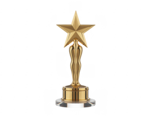 Gold star trophy on clear base gold trophy recognition isolated on a transparent background