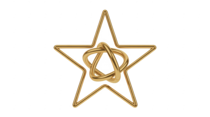 Gold star symbol with knot abstract shape isolated on a transparent background