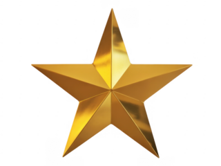 Golden star shape with five points shiny isolated on a transparent background