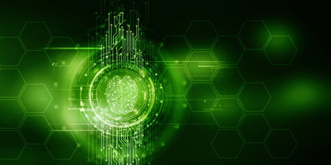 2d illustration Concept of thinking, background with brain, Abstract Artificial intelligence. Technology web background
