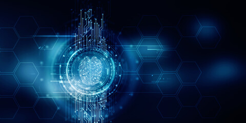 2d illustration Concept of thinking, background with brain, Abstract Artificial intelligence. Technology web background
