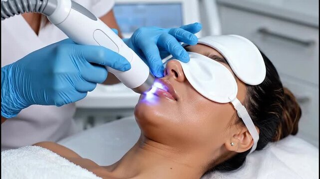 Skin treatment session with laser device at a beauty clinic in the afternoon