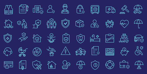 Insurance and assurance icon set. Editable line icons. Vector illustration.