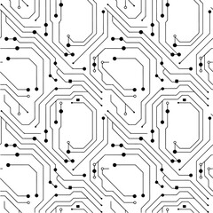 Electronic Circuit Vector Pattern Black White Seamless Layout
