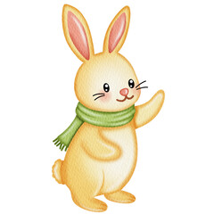 Cute Woodland rabbit Christmas Watercolor.