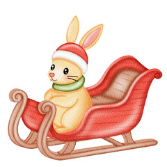 Cute Woodland rabbit Christmas Watercolor.