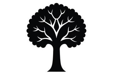 Bold, flat design tree illustration on a white background. Simple, modern graphic perfect for nature, seasons, or minimalist design concepts.