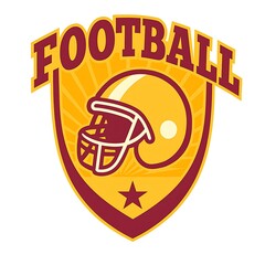 Football Helmet Logo Design with Shield Emblem Isolated on White Background
