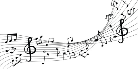 Musical note wave. Music notes melody on white background. waves of musical notes and songs 