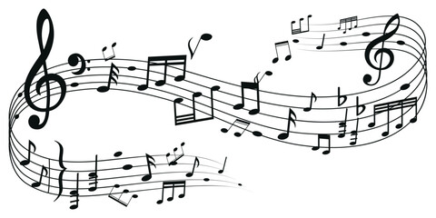 Musical note wave. Music notes melody on white background. waves of musical notes and songs  © skilleddesigner90