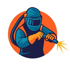 Industrial Welder Illustration Logo Design with Welding Torch Isolated on White Background