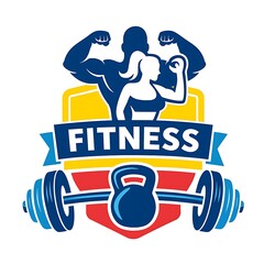 Modern Fitness Gym Logo Design with Muscular Athlete and Weights Isolated on White Background