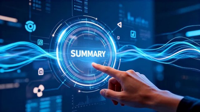 Hand interacting with digital summary interface