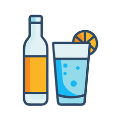 Obraz premium Drink bottle and glass with orange slice illustration