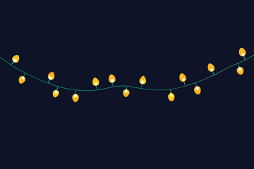 Sparkling border of glowing Christmas lights in a garland formation, creating a warm, festive holiday ambiance.