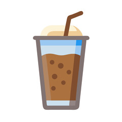 Cartoon iced coffee illustration with brown straw and foam