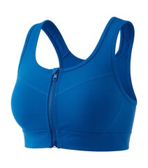 Electric blue high-impact sports bra with front zipper. 
