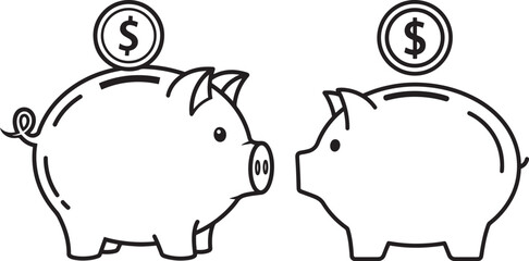 Obraz premium Two piggy banks with dollar coins saving money concept