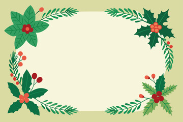 Elegant botanical holiday border frame with festive pine branches and berries, perfect for Christmas and New Year greetings.
