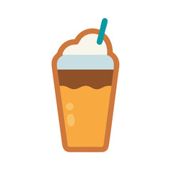 Obraz premium Iced coffee drink with whipped cream and blue straw