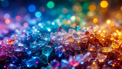 Fototapeta premium Vibrant crystals in colorful bokeh light display