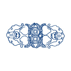 Chinese Blue and White Porcelain Pattern, Traditional Vector Design