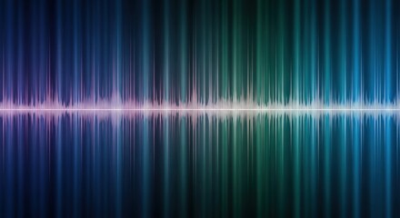 Obraz premium Abstract digital sound wave visualization with vibrant blue and green vertical light bars on a dark background