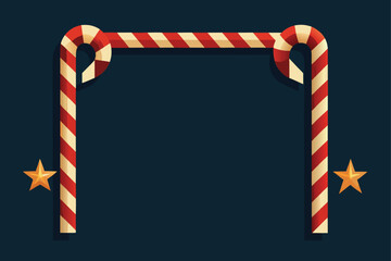 Whimsical Christmas border frame featuring peppermint candy canes intertwined with twinkling golden stars.