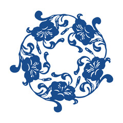 Chinese Blue and White Porcelain Pattern, Traditional Vector Design