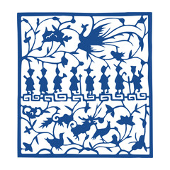 Chinese Blue and White Porcelain Pattern, Traditional Vector Design