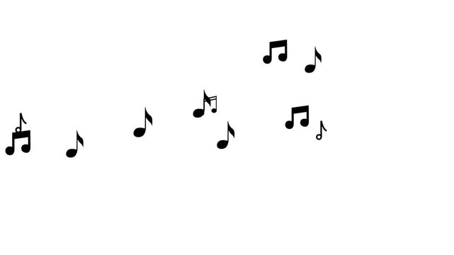 Flying up musical symbols with Alpha Matte, Particle Music Notes isolated background. animated flying music notes and soft particle overlay, Concept of music, song, melody