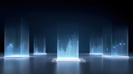 Futuristic Data Visualization with Glowing Graphs and Digital Metrics in a Dark Environment for Technology and Analytics Concepts