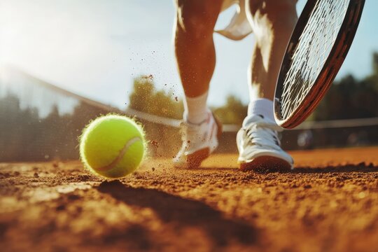 Tennis player prepares to strike ball on clay court during outdoor practice