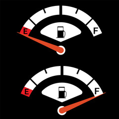 Gas and fuel gauge meter full and empty icon set vector illustration