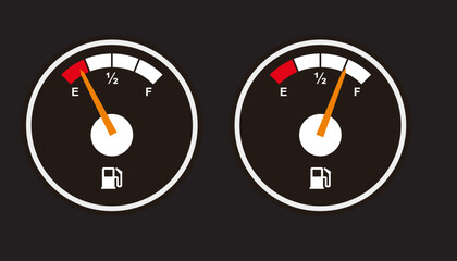 Gas and fuel gauge meter full and empty icon set vector illustration