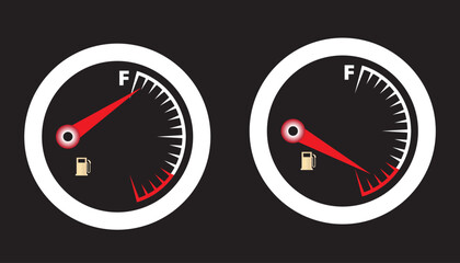 Gas and fuel gauge meter full and empty icon set vector illustration