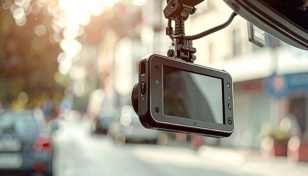 走行中の車内でドライブレコーダーが前方道路を撮影する実践的利用場面