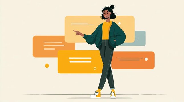 Minimal animated character pointing as text zones appear sequentially, guiding attention step by step with clean motion&mdash;ideal for explainers, onboarding, UI and CTA-focused ads.
